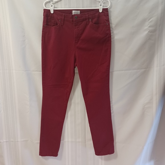 crown & ivy Pants - Crown & Ivy Pants Womens 12 Red High-Rise Skinny Stretch Cotton Lycra Casual